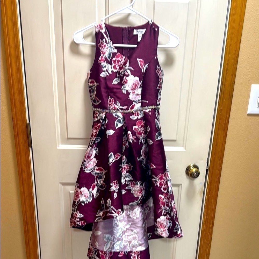 Speechless Kids Formal Floral Jeweled High Low Burgundy Dress size 10